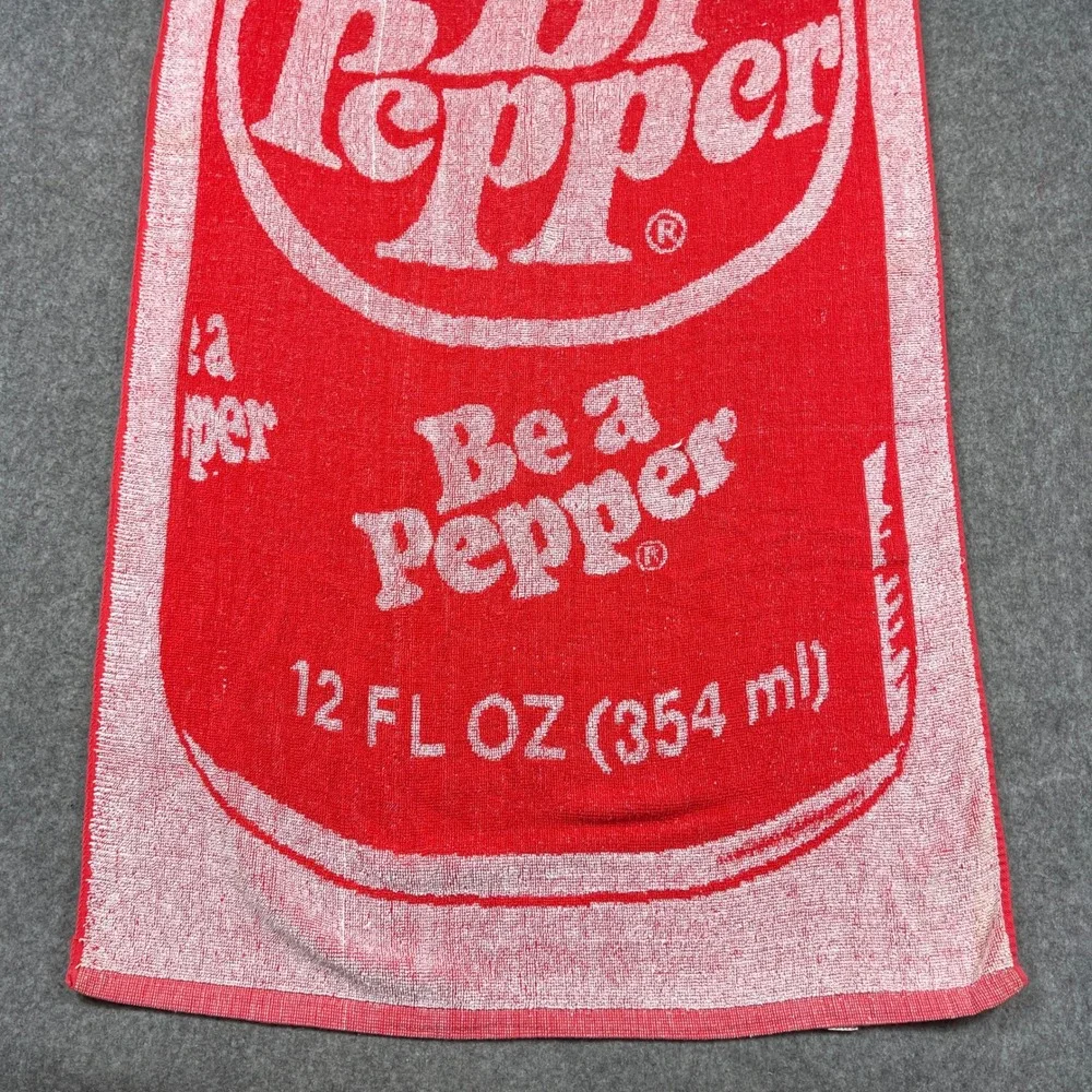 Vintage Dr Pepper Beach Towel Be A Pepper Soda Can Graphic Red White 50x24 USA